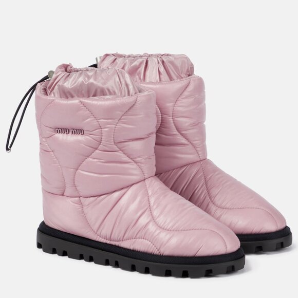 NWT Miu Miu Snow Ankle Boots Powder Pink Quilted Drawstring 39 - Picture 3 of 12